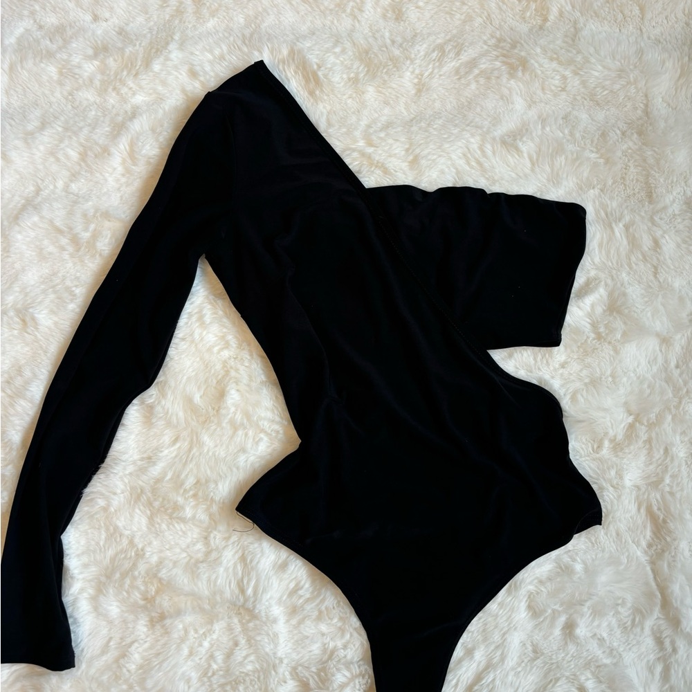 Fashion Nova Black One-Shoulder Bodysuit